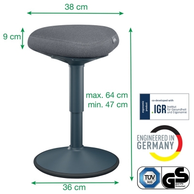 Scaun ergonomic Leitz Ergo, pozitie sezut/ in picioare, inaltime reglabila (47-64 cm), gri-carbune